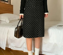 Black Polka Dot Midi Skirt