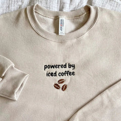 Powered By Iced Coffee Embroidered Crewneck Sweatshirt