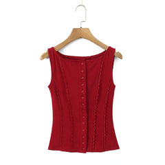 Buttoned Lace Trim Tank Top