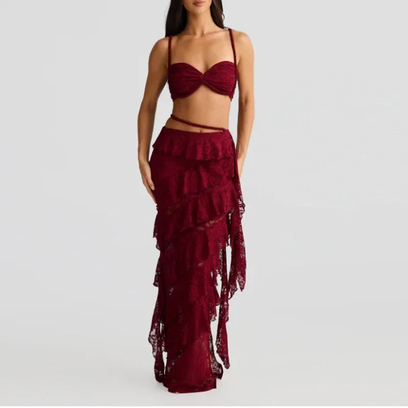 Knitted Twist Bralette And Maxi Skirt Set