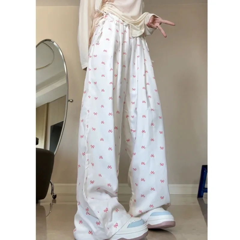 Bow Printed Wide Leg Pants