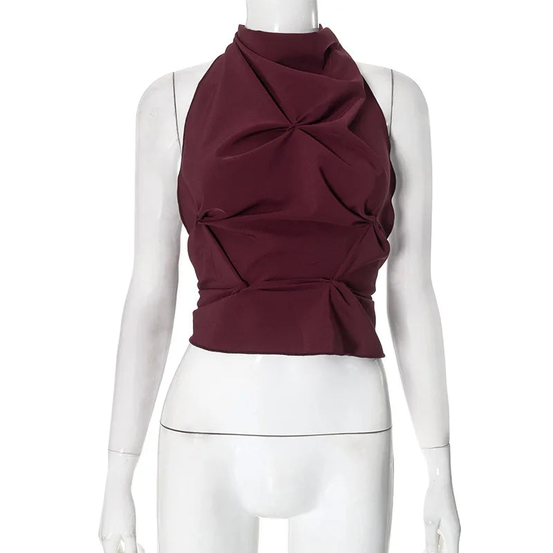 Halter Pinched Ruched Open Back Top