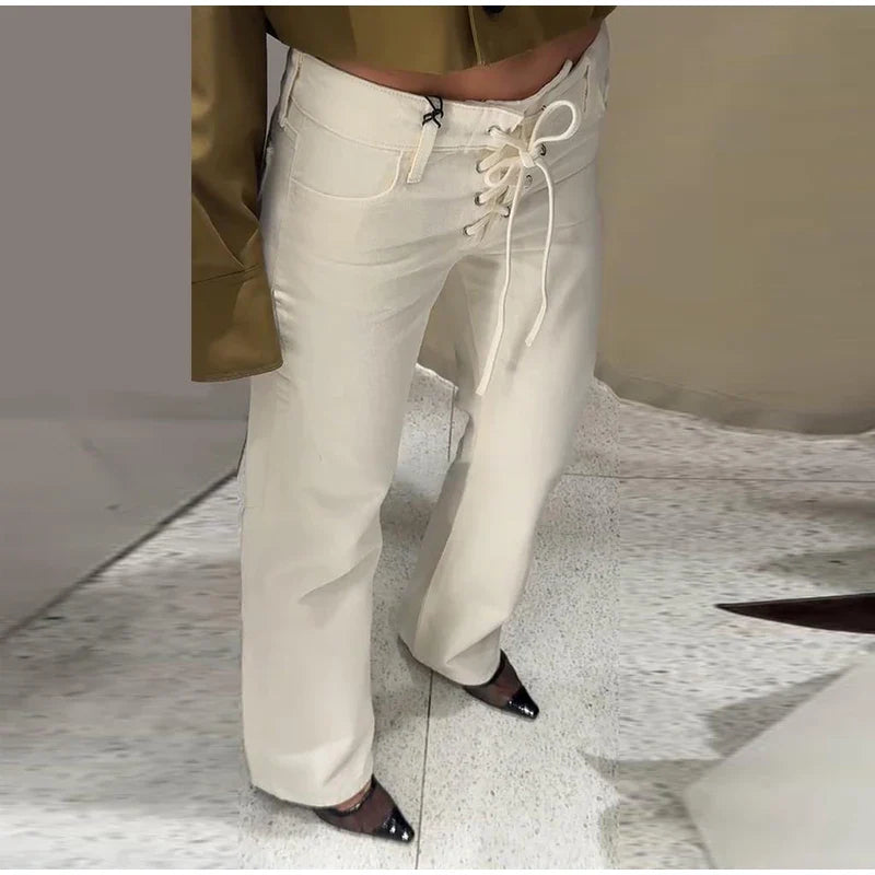 White Lace Up Jeans