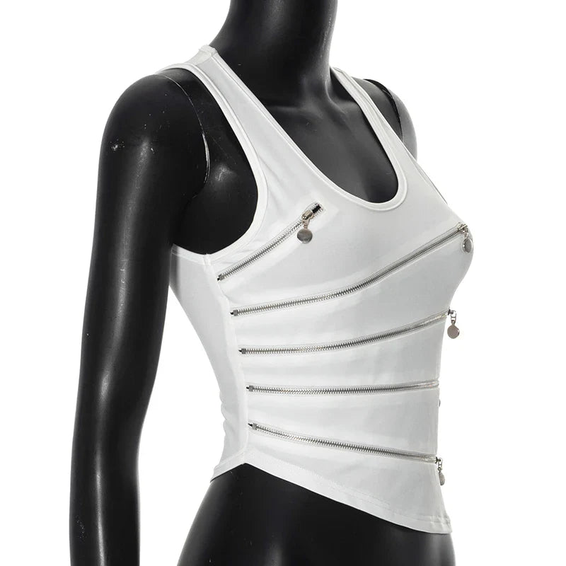 White Zipper Slit Tank Top