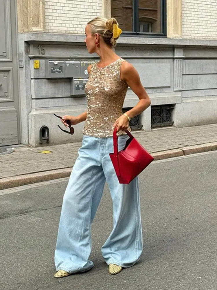 Gold Sequin Knitted Top