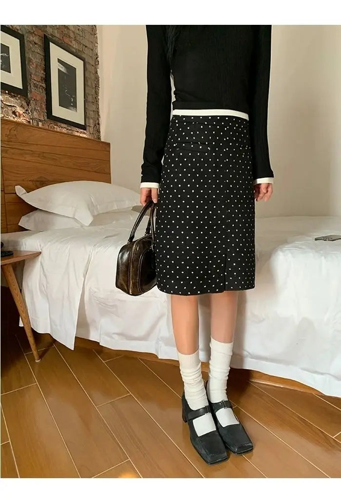 Black Polka Dot Midi Skirt