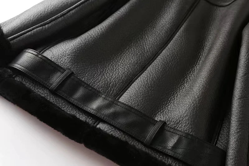 Faux Leather Double-Sided Zipper Biker Jacket
