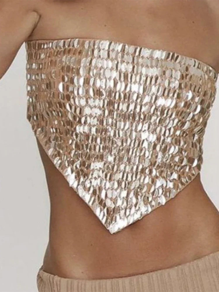 Gold Triangular Sequin Strapless Top