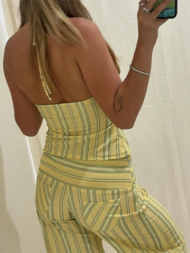 Stripe Tube Top And Pants Set