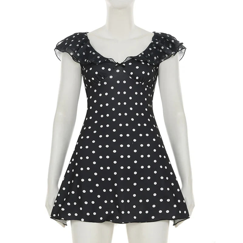 Black Polka Dot Frill Mini Dress