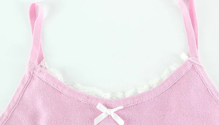 Pink Bow Ribbed Cami Top And Mini Skirt Set