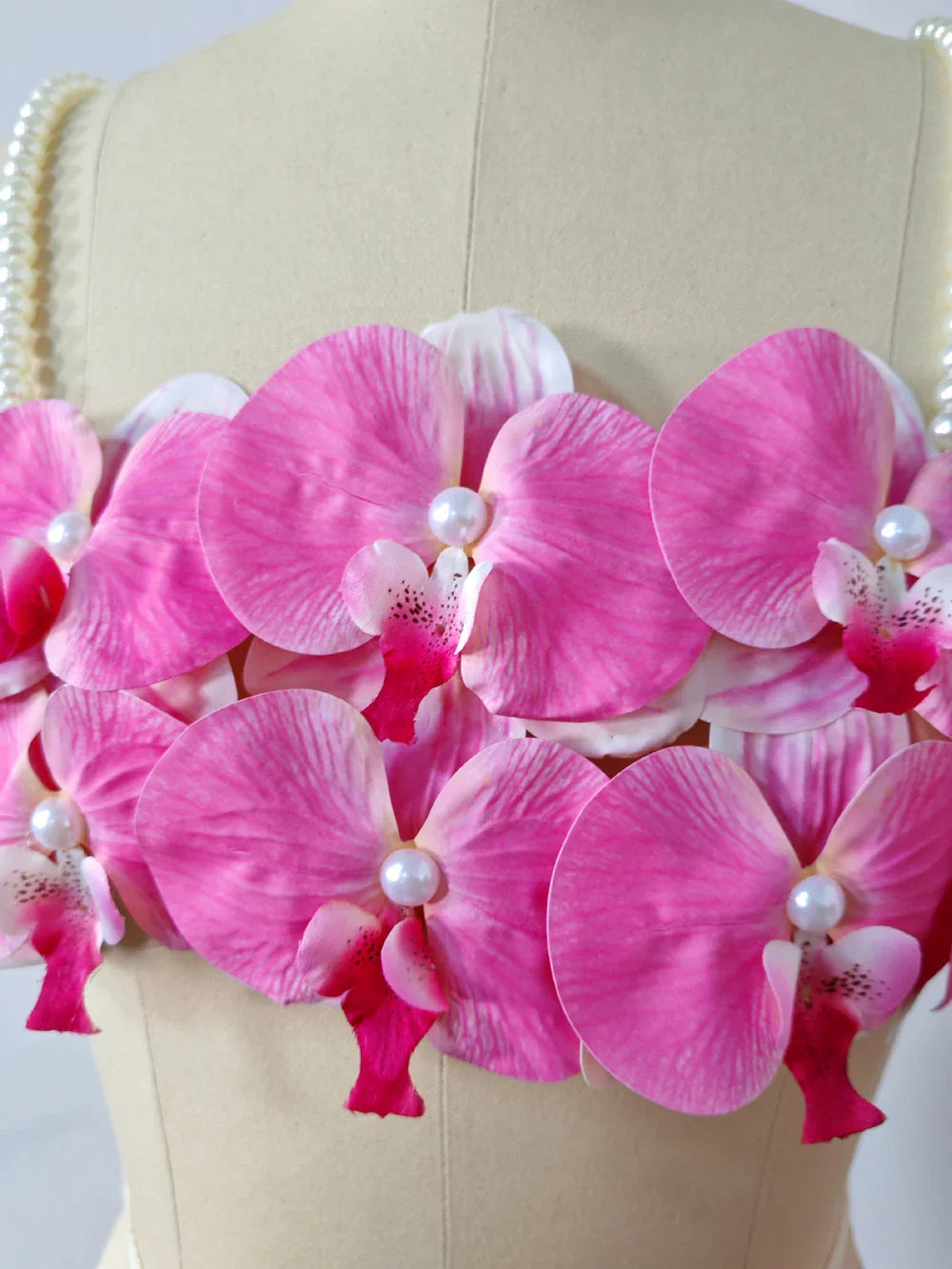 Pink 3D Orchid Pearl Strap Crop Top - Solid Jersey Cami