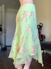 Green Printed Fringe Midi Skirt