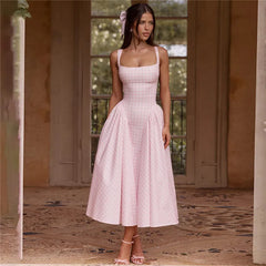 Plaid Printed Corset A-line Maxi Dress