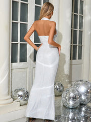 Sequin Halter Deep Neck Maxi Dress