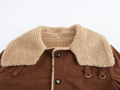 Corduroy Turn-down Collar Fur Lining Jacket