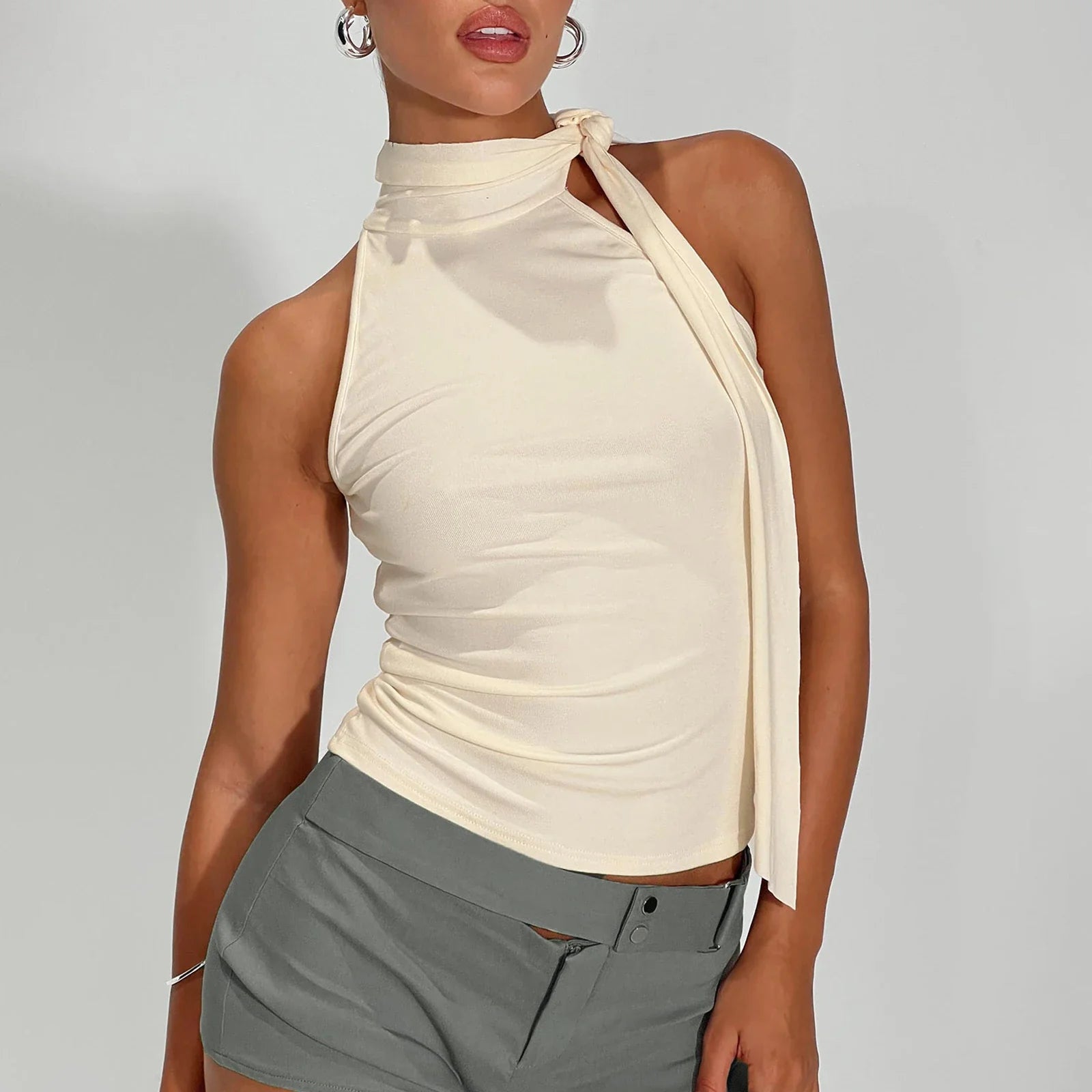 Mock Neck Tie-Up Tank Top - Summer Essential