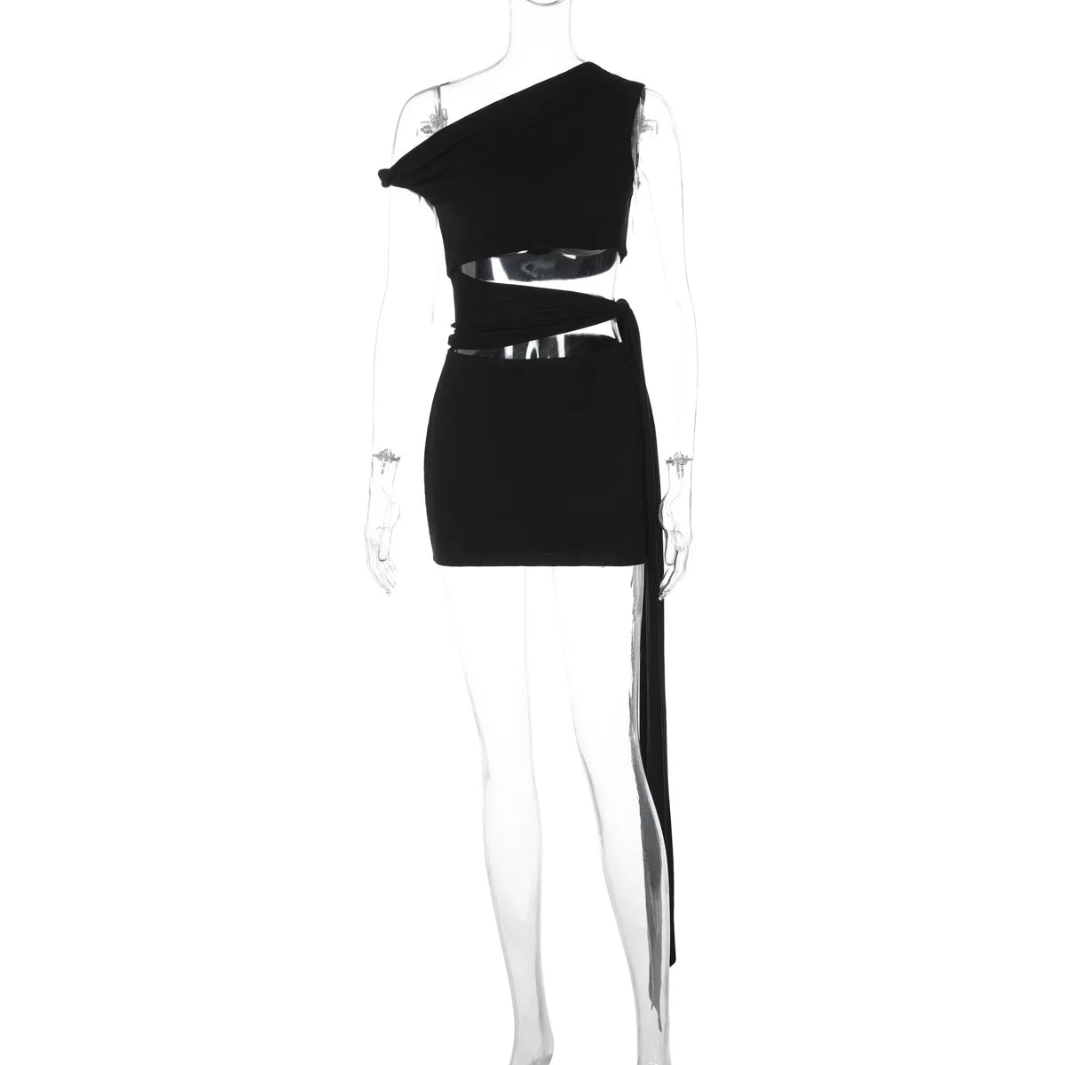 Black Cut Out Tie Up Mini Dress