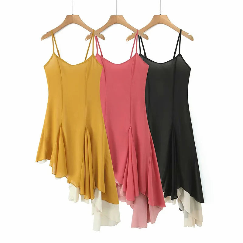 Ruffle Asymmetric Strappy Midi Dress