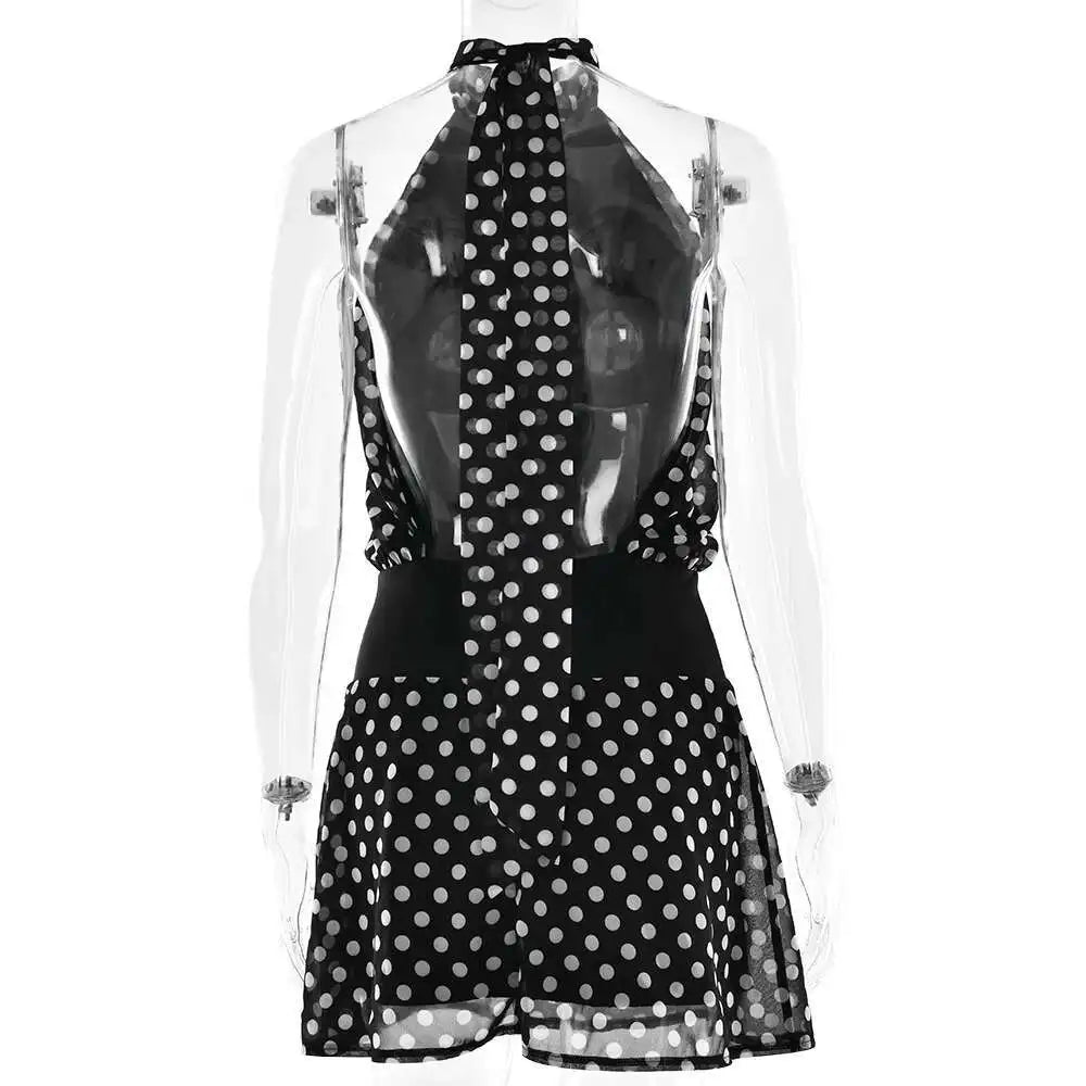 Black Polka Dot Mini Dress â€?Open Back Tie Up Halter