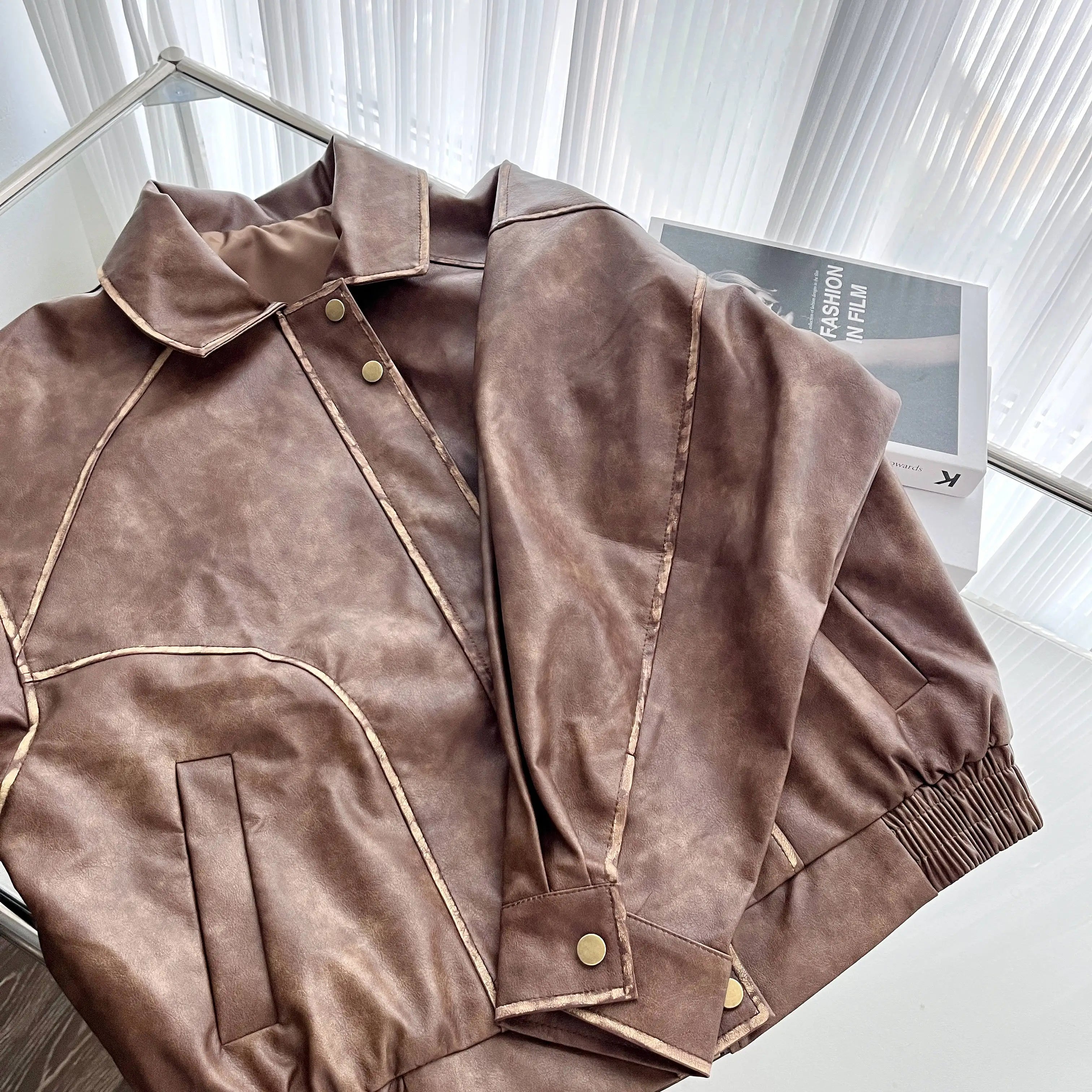 Faux Leather Zipper Over-shirt Jacket