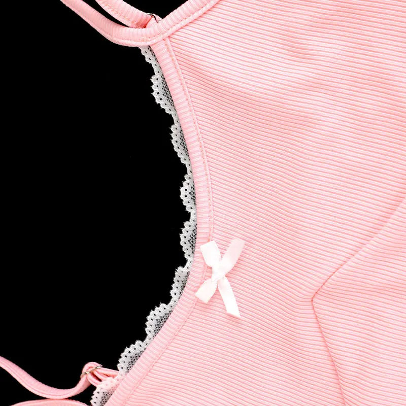 Pink Ribbed Cami Top And Bow Mini Skirt Set