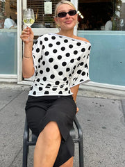 One Shoulder Polka Dot Top