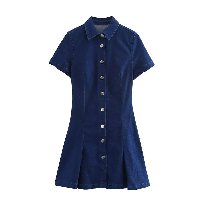 Short-sleeved Denim Buttoned Mini Dress