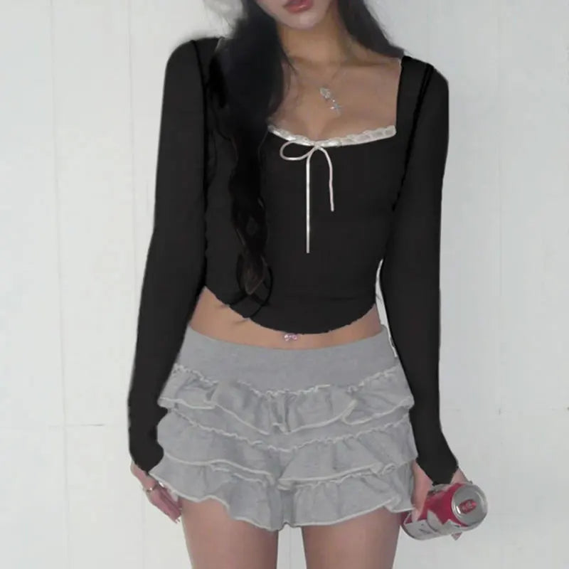 Shailene Bow Lace Trim Top