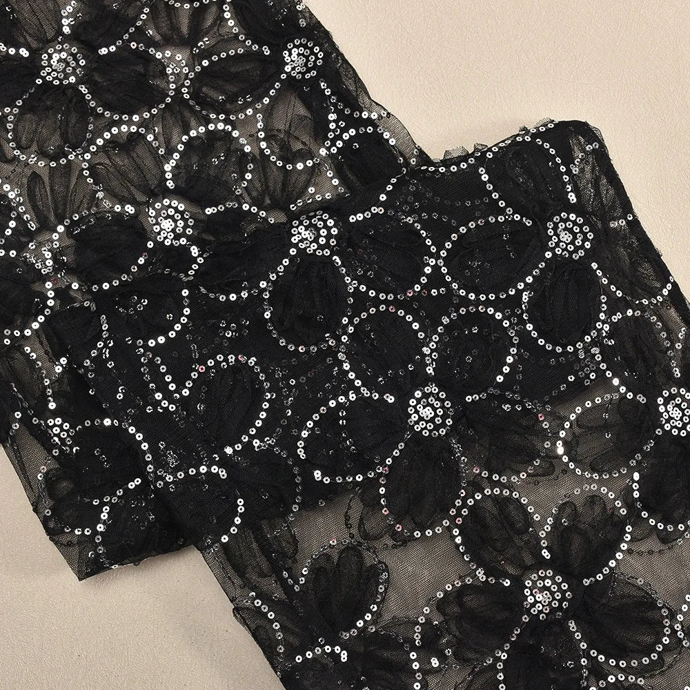 Black Mesh Floral Rhinestone Pants
