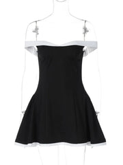 Black Flare White Off-shoulder Mini Dress