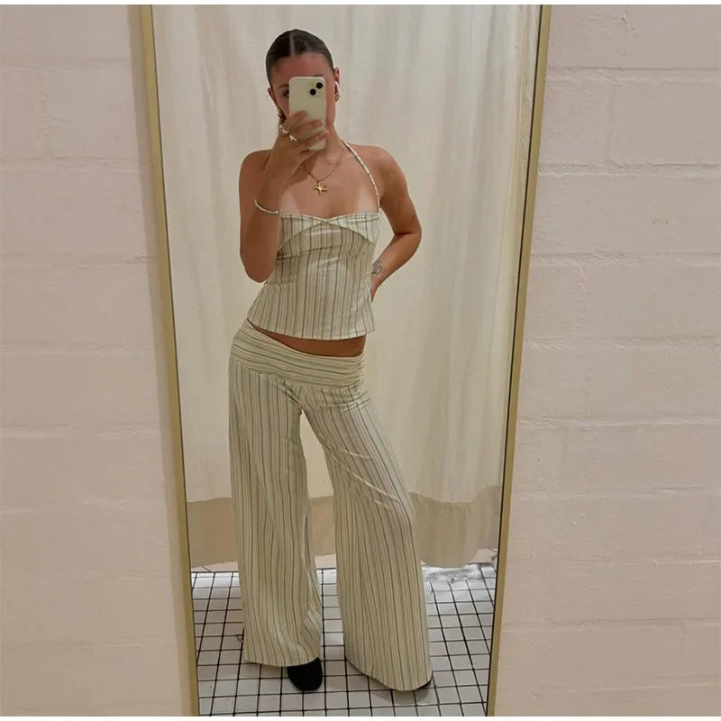 Stripe Tube Top And Pants Set