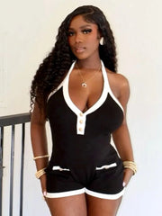 Two Tone Halter Knit Playsuit