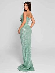 Sequin Spaghetti Strap High Split Long Dress