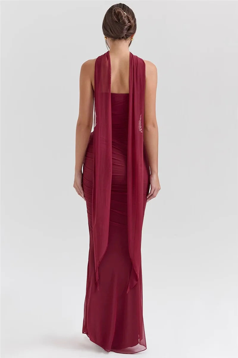 Corset And Bodycon Maxi Skirt With Neckerchief Set