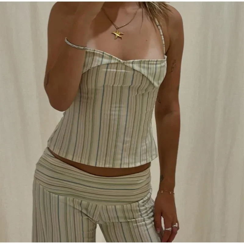 Stripe Tube Top And Pants Set
