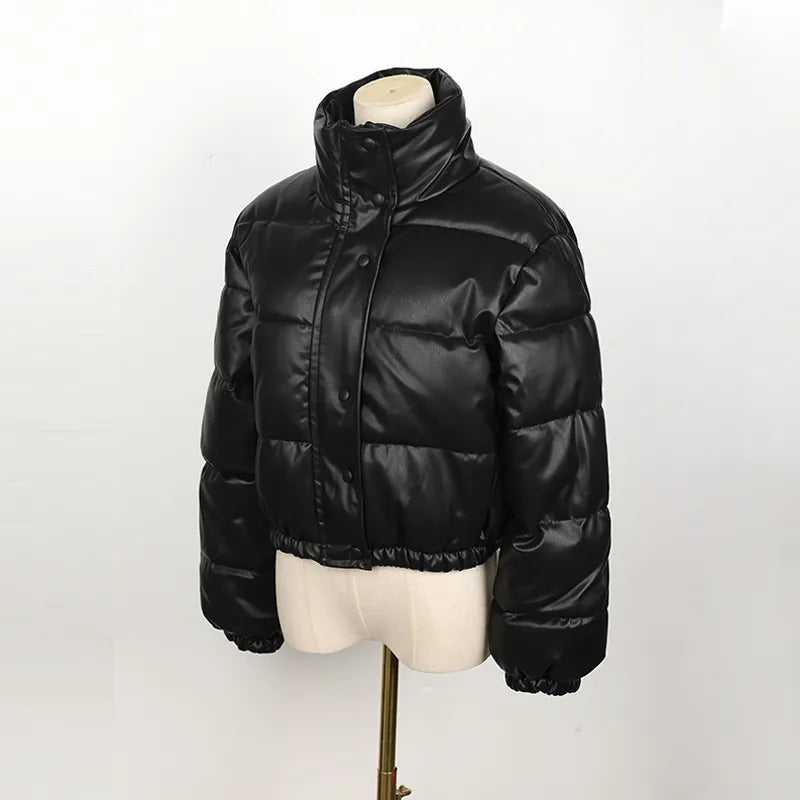 Faux Leather Puffer Short Jacket