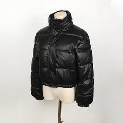 Faux Leather Puffer Short Jacket