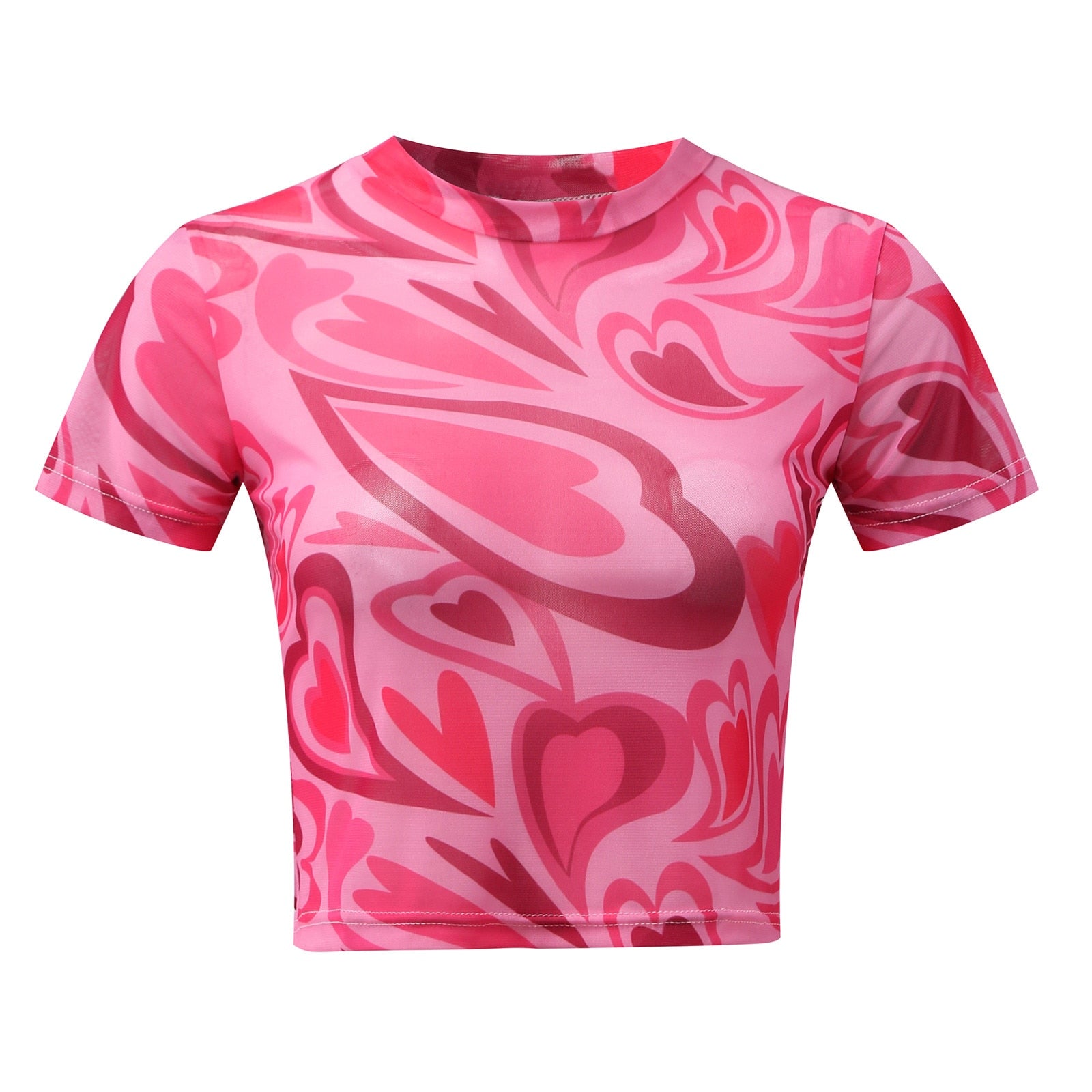 Fuchsia Heart Printed Mesh Top