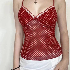 Red Polka Dot Mesh Cami Top