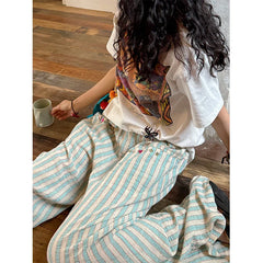 Blue Striped Wide Leg Pants