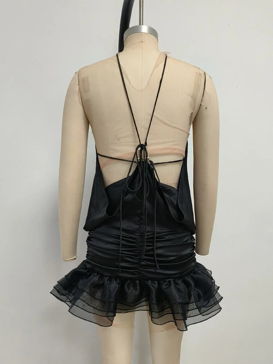Black Halter Open Back Mini Dress