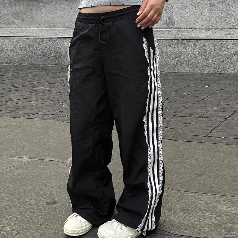 Lace Stripe Wide Track-pants
