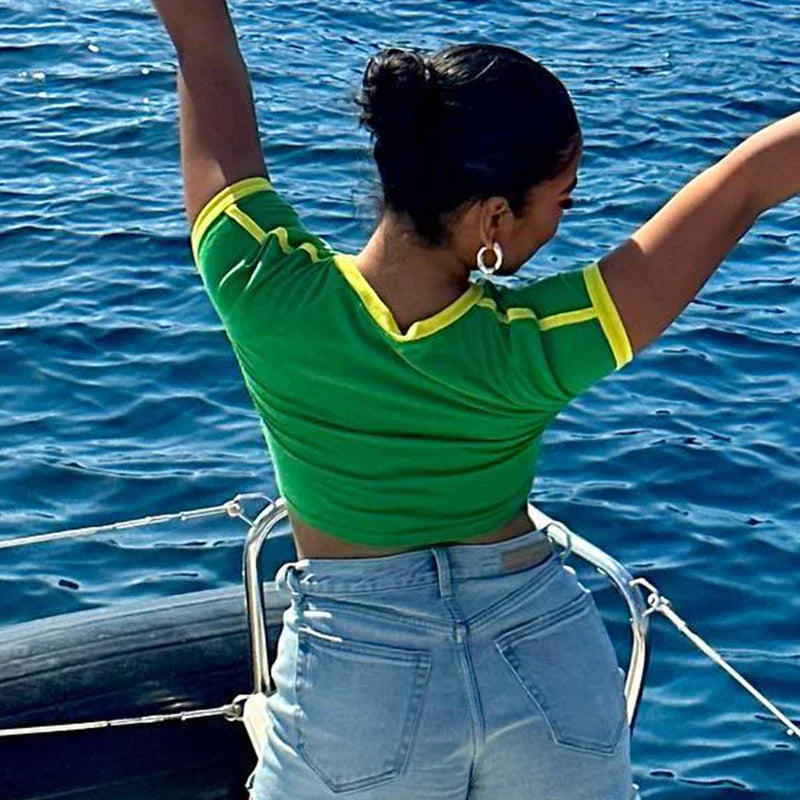 Green Brazil Flag Graphic Crop Top - Streetwear Regular Fit