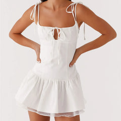 White Tie-up Strap Mini Dress