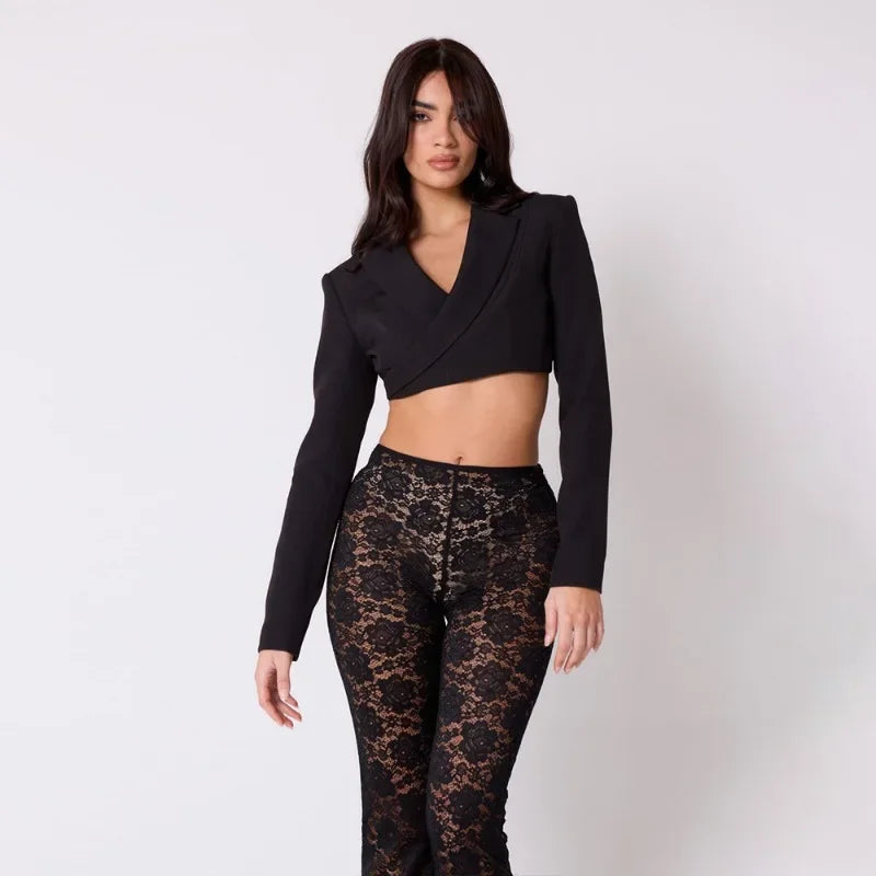 High Waist Sheer Lace Pants