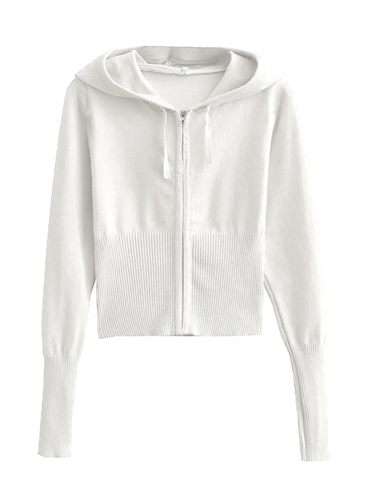 Knit Zipper Hooded Top And Pants Set
