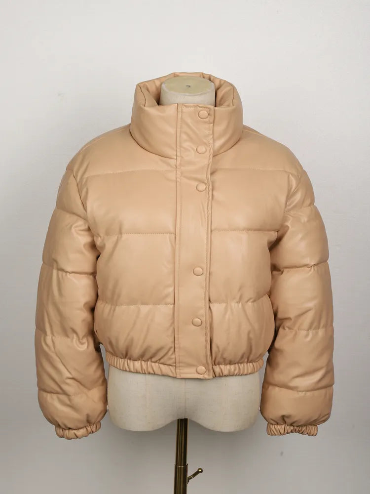 Faux Leather Puffer Short Jacket