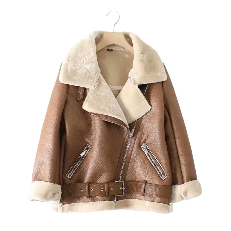 Faux Leather Double-Sided Zipper Biker Jacket