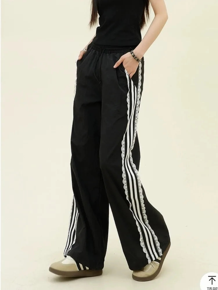 Lace Stripe Wide Track-pants